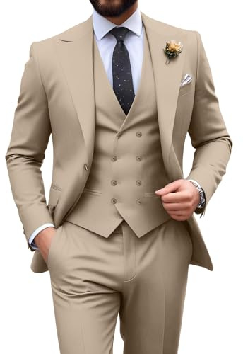 Mens Suit Slim Fit 3 Piece Double Breasted Suit Men Formal Tuxedo Set Casual Wedding Prom Groom Suits | Suits for men,blazer vest pants set,prom party groom suits,one button,lightweight,graduation homecoming outfit