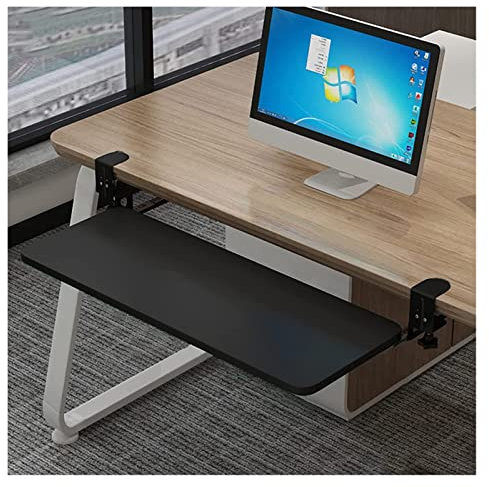 CAFIEDR Keyboard Tray, Clamp-On Retractable Adjustable Height Under Desk Keyboard Drawer, Ergonomic Mouse Keyboard Sliding Tray Computer Desk Extender