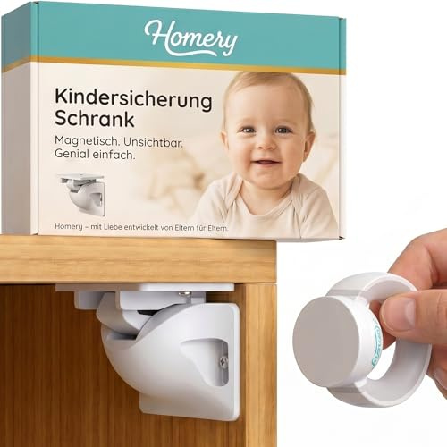 Homery Kindersicherung Schrank magnetisch [12 Schlösser, 2 Schlüssel] | Schubladensicherung Magnet, magnetisches Schrankschloss unsichtbar, Schranksicherung Baby ohne Bohren