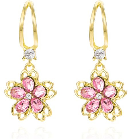 FDEETY Exquisite Ohrringe Gold mit Swarovski Kristallen Elegante Blumen-Design Creolen für Damen Perfekt für Festivals und besondere Anlässe(Rosa)
