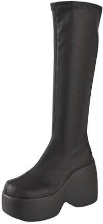 Stivali alti al ginocchio Tacchi Stivali alti alla coscia per donna Stivali da cowboy in pelle larga da donna Stivali da donna al ginocchio alti alla moda stivali alla moda a gamba larga Stivali alti