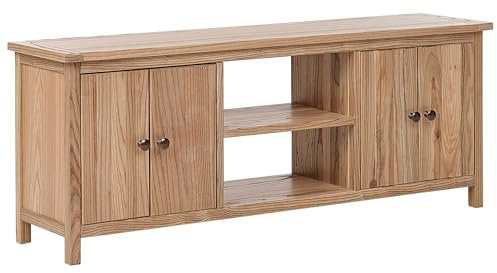 Meuble TV Rustique avec Etagère de Rangement Gestion des Câbles Bois Clair Salton
