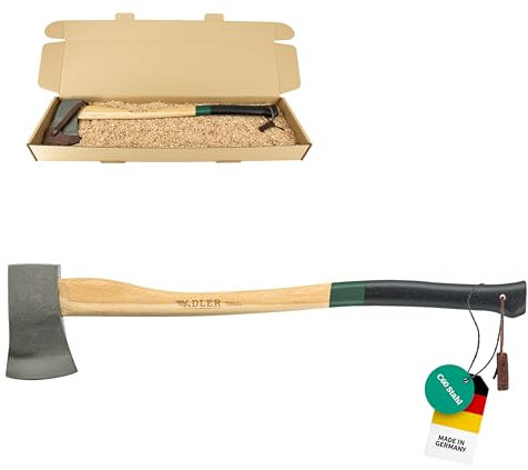 Adler Yankeeaxt inkl. Lederschutz: Geschmiedete Axt zum Fällen, Entasten und Holz spalten, Holzaxt mit C60-Stahlkopf & 80 cm Hickory-Stiel, Robuste Forst- & Spaltaxt, Grün/schwarz, 1,6 kg
