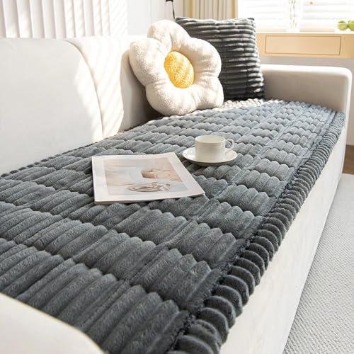 Gluhbirnen Dicke Sofabezug, Sofa Überzug, Universal Couch Decke aus Cord für 2 3 4 Sitzer, Couchschoner, Sofa Überwurfdecke, Anti-Rutsch Couch Überzug, Dunkelgrau, 60 * 210CM