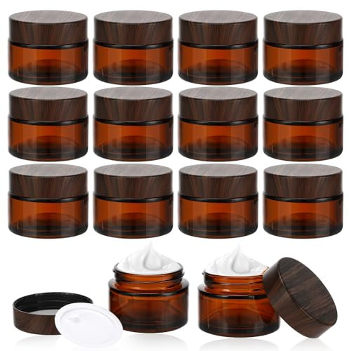 Zikenis 12 Pièces Verre Ambré Boîte Vide,récipients en Verre Marron de 30 ML avec couvercle et doublure,Pot de Crème en Verre Brun,protection UV,pour lotions,cosmétiques,crèmes,huiles essentielles