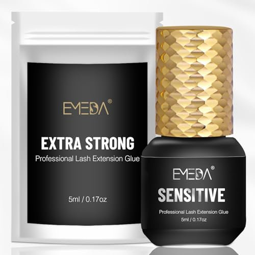 EMEDA Sensitive Lash Extension Glue Fast Drying Strong Hold Eyelash Glue Waterproof Lash Glue for Eyelash Extensions Long Lasting Retention 6-7 Weeks 0.9S