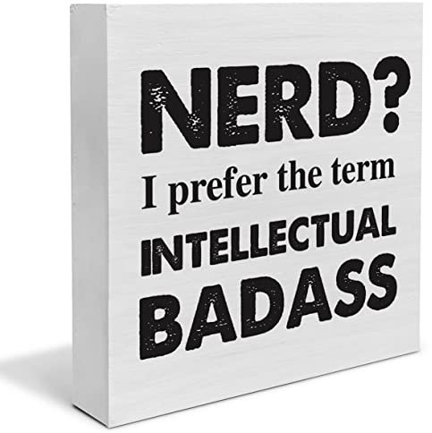 Country Nerd I Prefer the Term Intellectual Badass Holzkistenschild, Dekoration, Schreibtischschild, Holzbox, Blockschild, rustikales Heimbüro, Regal, Wanddekoration, 12,7 x 12,7 cm