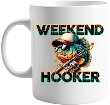 signkitsuk Weekend Hooker 11oz Ceramic Coffee Mug – Humorous Mug, Gift for Fish Lovers, Quirky Gift for Angler, Fishing Lover’s Coffee Cup, Novelty Fishing Themed Present