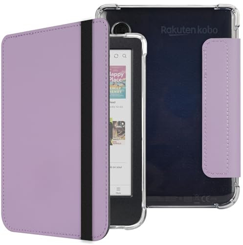 HGWALP Coque Compatible 6 Pouces Kobo Clara Colour/Clara BW (2024) / Clara 2E (2022),Sortie Cuir PU Premium + Étui arrière TPU Transparente et Souple pour Dormir/réveiller automatiquement-Purple
