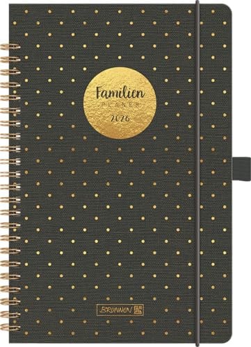 BRUNNEN Buchkalender Familienplaner '26 „Gold-Punkte“ | A5, Kunststoff
