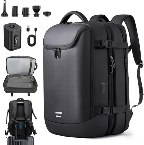 Genérico Mochila de Viaje Cabina Avión 51x32x22 cm, Expandible 35L a 50L, Compresión al Vacío con Bomba, USB, Impermeable, Maleta Cabina Compatible con Ryanair, Vueling, EasyJet