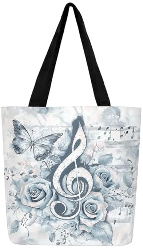Loussiesd Gitarre Leinwand Einkaufstasche Musikalische Muster Stofftasche für Erwachsene Frauen Männer Gitarreninstrumente Dekor Tragetasche Einkaufsbeutel für Schularbeit Strand