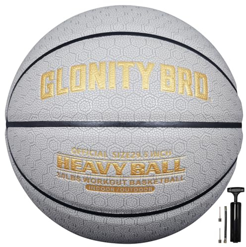 Glonity Bro Gewichteter Basketball, Grau, 72,4 cm/74,9 cm, 1 kg/1,4 kg, rutschfest, für drinnen und draußen, schweres Training, Basketball für Dribbling, Passen, Rebounding und