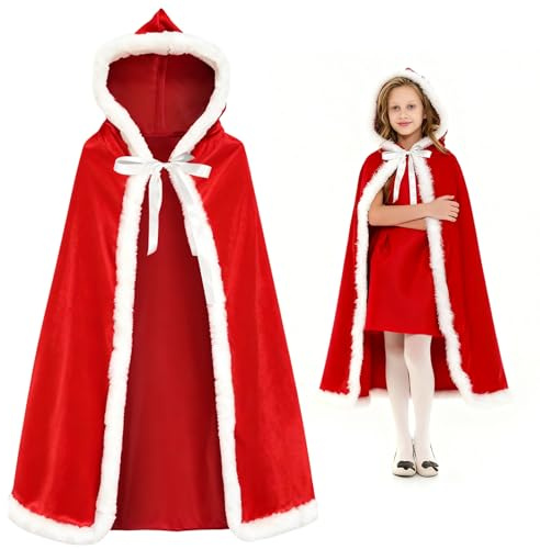 PPGGOPP Santa Claus Umhang mit Kapuze, Rotes Cape Weihnachtsman, Kapuzenumhang Rot, Umhang Kapuzenmantel Rot Samt, Weihnachtsmantel mit Kapuze, Rot Weihnachten Kapuzen Umhang, für Weihnachtsfeier