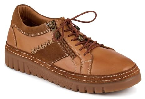 Wide Fit Casual Leather Lace-Up Shoes - Tan Size 4