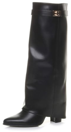 AJVANI Womens ladies high block heel pointed toe lock skirted knee boots size