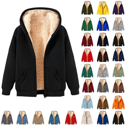 HOOUDO Felpa Donna Con Cappuccio Caldo con Zip Giacca Invernale Teddy Cappotti Invernali Cappuccio Giacche con Pile Tinta Unita Cappotto in Peluche Sherpa Giubbotto Fleece Comodo Felpa Con Zip Donna