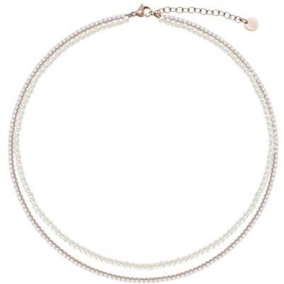 NADIR Collana Donna Liujo LJ3028 Tennis Acciaio Oro Rosa con Perle