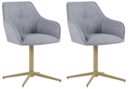 byLIVING Stuhl 2er-Set Ottawa, 360° drehbar mit Armlehnen, B 62, H 84,5 | Webstoff hellgrau, Metall eichefarbig, Esszimmerstuhl, Polsterstuhl, T 58 cm