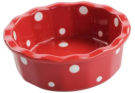 KIXZSAZ Durable Ceramic Cat Bowls Lovely Polka Dot Pet Dishes Large Capacity Water Food Bowl Pets At Home Or On Go Dispenser Dog Supplies Walking Camping Outdoor, Red, 14x5cm