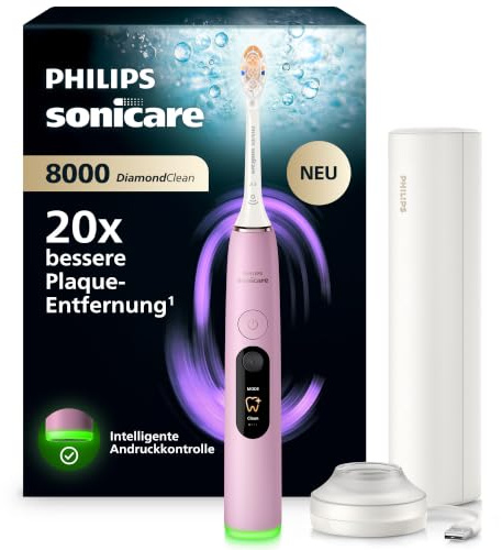 Philips Sonicare Next-Generation DiamondClean 8000 Spazzolino elettrico - con Feedback di pressione, 15 impostazioni, rosa, HX8311/15