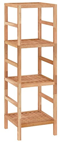 Mhdvray Badregal aus Massivholz Nussbaum, 35,5x35,5x112,5 cm Standregal fürs Badezimmer mit 4 Ablagen, Robustes Holzregal für Handtücher und Kosmetik, geöltes Walnussholz