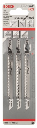 Bosch 3x Stichsägeblatt T 301 BCP (für weiches Holz, gerader Schnitt, Professional Zubehör Stichsäge)