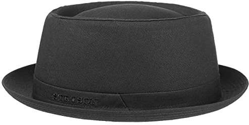 Stetson Athens Cotton Porkpie Hut Made in Italy Damen Herren Sommer Winter Herbshut mit Innenfutter schwarz 59 cm