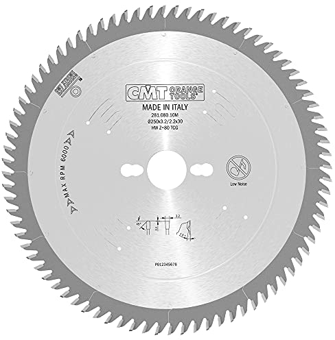CMT Orange Tools Kreissägeblatt HW 250 x 3,2 / 2,2 x 30 Z=80 TCG - 281.080.10M - für Laminat und Spanholz, positiver Spanwinkel