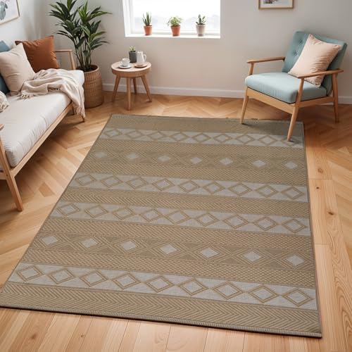 Livabliss Parita Caria Geometric Rug, Boho – 118x170 cm, Tan, Beige & Cream