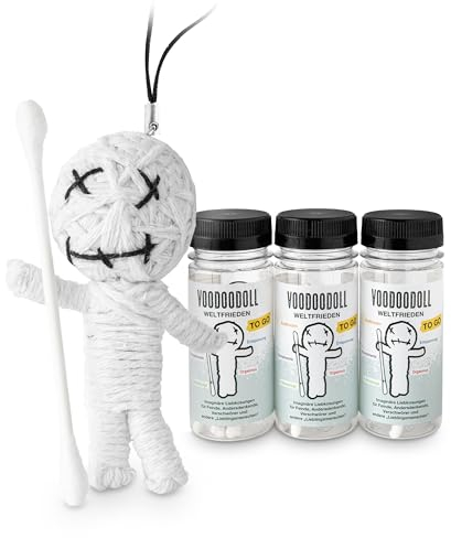 Scherzboutique 3er-Pack: Voodoo Doll in Dose | Lustige Mini-Puppe to Go | WELTFRIEDEN | Imaginäre Liebkosungen für Feinde, Andersdenkende und Alle, Die Es Dringend Nötig Haben