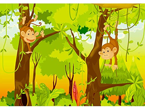 Runa Art Fototapete Kinderzimmer Affen Dschungel 352 x 250 cm Vlies Tapeten XXL Moderne Wandtapete Babyzimmer Braun Grün 9041011b