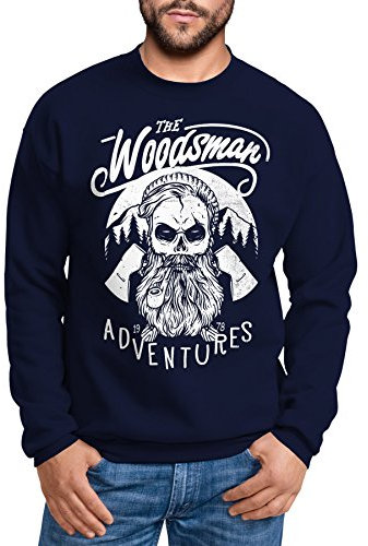 Neverless Herren Sweatshirt Lumberjack Woodsman Hipster Bart Skull Totenkopf Pullover für Männer Navy XL