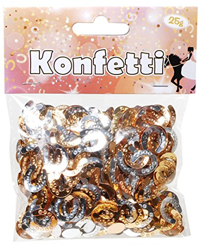 1 Beutel mit 25 g Konfetti Mix Motiv Hufeisen Metallicfolie