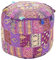 Aakriti Indischer Pouf Fußhocker Mit Stickerei, Baumwolle, Osmanische Abdeckung Mit Ethnischem Dekor - Lila, 46x33 cm
