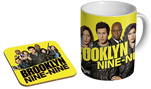Brooklyn Nine 9 gelbe Keramik-Kaffeetasse + Untersetzer, Geschenkset ...