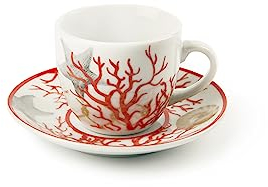 Excelsa Coral Set 6 Tasses à café avec soucoupe, Porcelaine, Multicolore