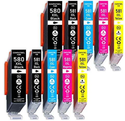Druckerpatronen 10er-Set kompatibel für Canon 580XXL 581XXL - TR8550 TS8150 | TR7550 TR8550 TS8350 TS6350 TS9150 TS6250 TS8150 TS705, Pixma-Serie