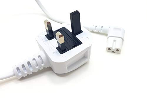 MainCore 1m White Right Angle UK 3pin Mains Figure 8 (Fig 8) IEC C7 Plug Cord Cable for TV/Projector/receiver/Camera/Charging Lead.etc
