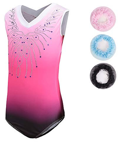 Sinoem Gymnastikanzug Kinder Mädchen Langarm/Ärmellos Turnanzug Ballettröckchen Kleid Trikotanzug Tanz Kleid Gymnastik Training Dancewear Gymnastikbody Blau/Lila/Rosa