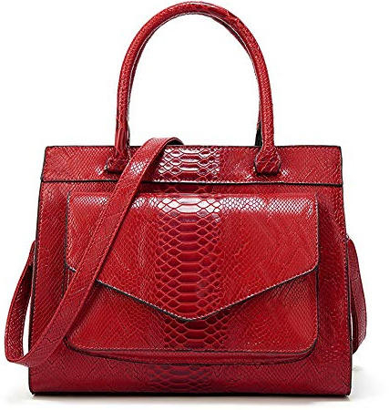 KEEPOP Frauen Handtasche Große Kapazität Stilvolle Schlange Pu-leder Umhängetasche Einfach Alle Spiel Crossbody Geldbörse Satchel Red