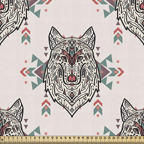 ABAKUHAUS Hundeliebhaber Gewebe als Meterware, Stammes-Wolf-Muster, Schön Gewebten Stoff für Polster und Wohnaccessoires, 1M (148x100cm), Mehrfarbig