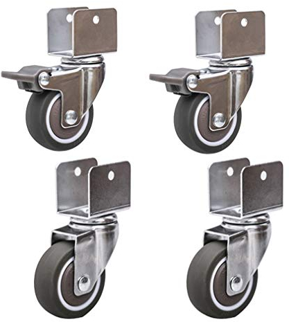Lenkrollen für Kinderbetten,mit U-Förmige Halterung,2 Zoll 50 mm Möbelrollen aus Gummi mit Bremse,Stumm,Kugellager,Tragfähigkeit 75kg,4er-Set,mit Schrauben (25MM-U Type,2Swivel+2Bremse)