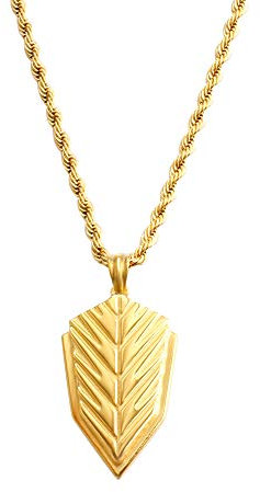 oumi Men's Boys' Shield Pendant Necklace Stainless Steel with 3mm Rope Chain Width 59.8cm Stainless Steel, 18 carat gold.,OMUKNCK0002