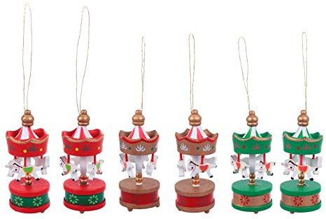 Amosfun 6 Stücke Holz Karussell Pferd Christbaumschmuck Vintage Karussell anhänger Mini Weihnachtsbaum Holz Dekoration zum Aufhängen Weihnachten Xmas Hochzeit Babyparty Dekoration Geschenk