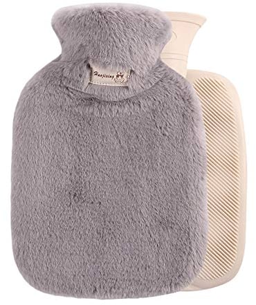Aidier Hot Water Bottle with Fleece Cover 1 L Winter Rubber Hot Water Bag for Relief, Neck and Shoulders, Feet Warmer, Menstrual Cramps