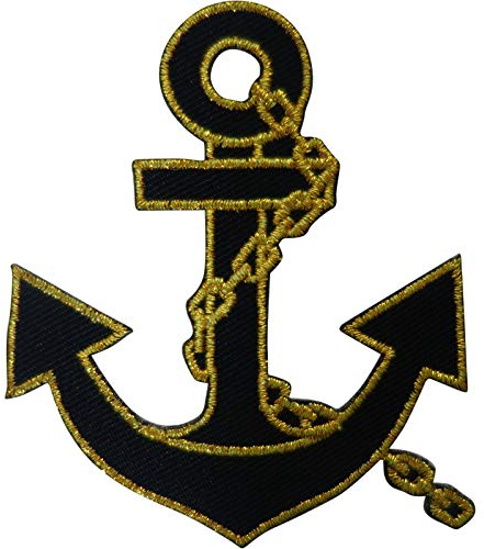 ELLU Schwarzgold Anker Patch Eisen Nähen auf Navy Sailor Kostüm Gesticktes Abzeichen