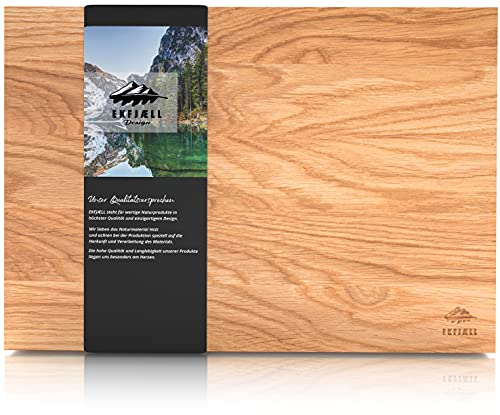 EKFJAELL Premium Schneidebrett Eiche Massiv 45 x 30 x 3 cm, mit anti-rutsch-Füßen, antibakteriell & Hartwachs-Schicht inkl. Griffmulden - Schneidebrett Holz, Servierplatte, Servierbrett