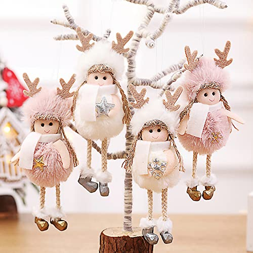 4 Pezzi Natale Decorazioni Casa Elfo Natale, Decorazioni Albero di Natale Appeso Folletti Natalizi Angelo Peluche Kawaii Regali Natale (Rosa, Bianco)