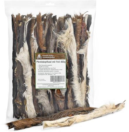 Kaureks Natur Hundeleckerlies, Pferdekopfhaut mit Fell Stangen 800g ca. 30 cm natürliche Zahnpflege für Hunde, wie Pferdeknochen